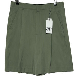 Zara Olive Green High-Waist Tailored Shorts